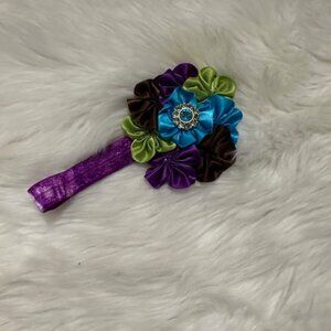 Purple Tye Dye 3 1/2" Satin Flower Cluster on FOE Headband